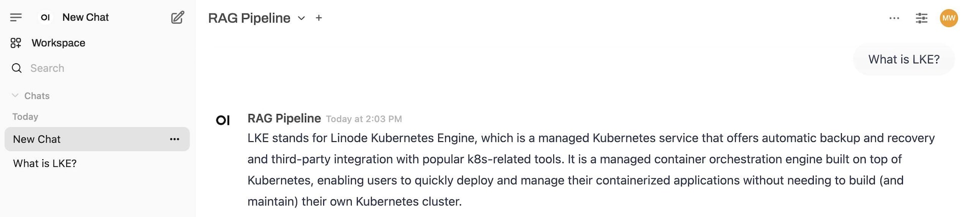 Screenshot of a RAG Pipeline query in Open WebUI