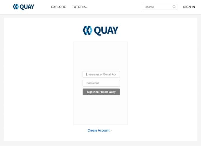 The Project Quay login screen