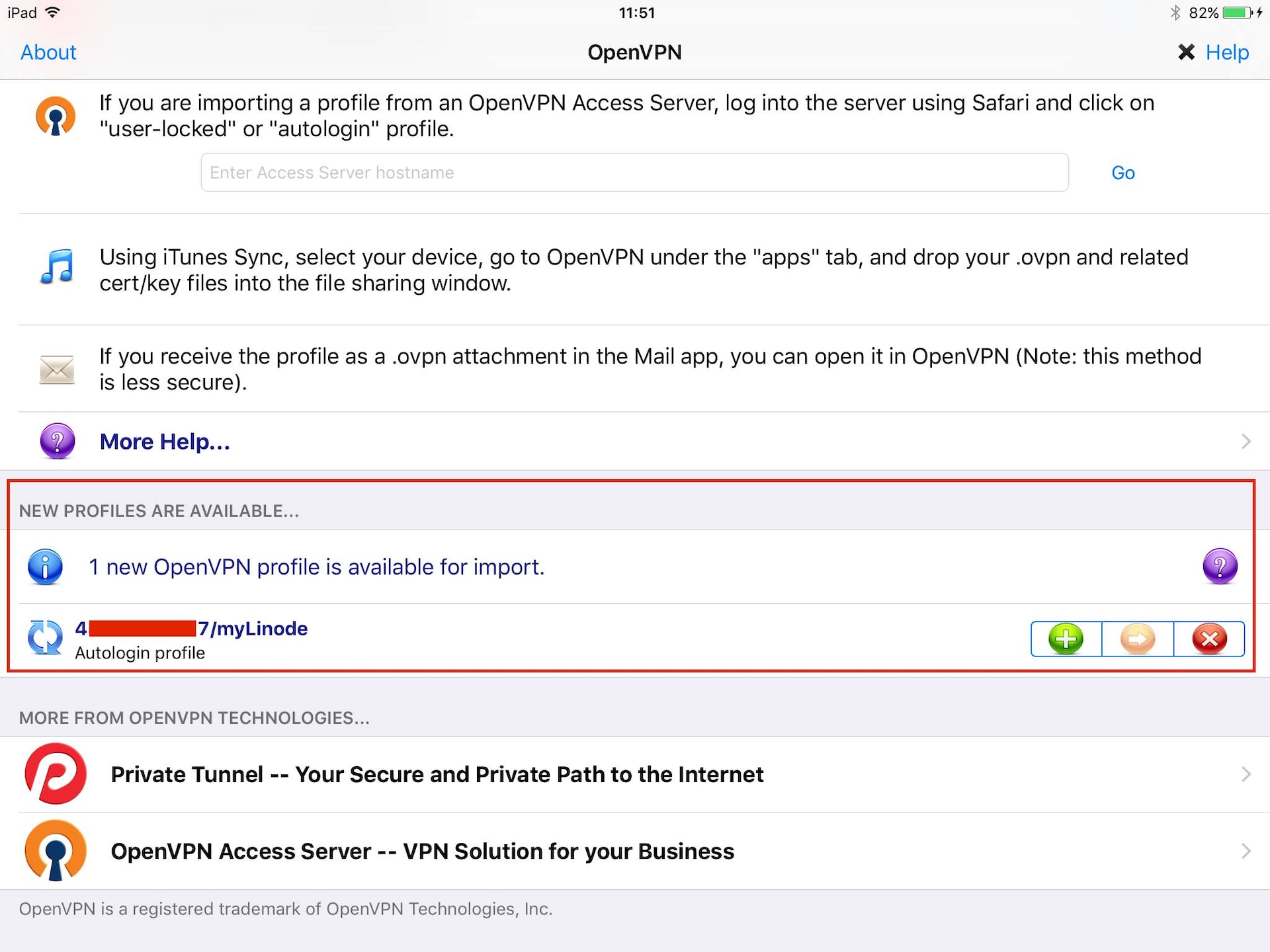 OpenVPN Connect import profile