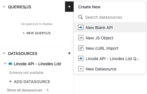 Menu for creating a query for the example application Menu for creating a query for the example application