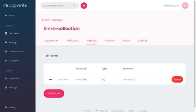 Appwrite indices for a collection Appwrite indices for a collection