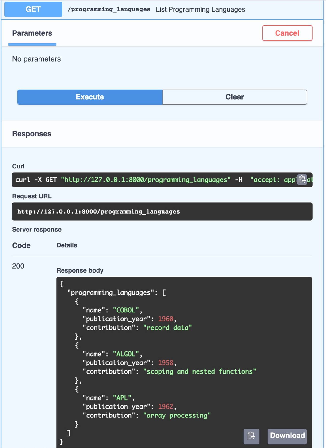 FastAPI List Docs Demo FastAPI List Docs Demo