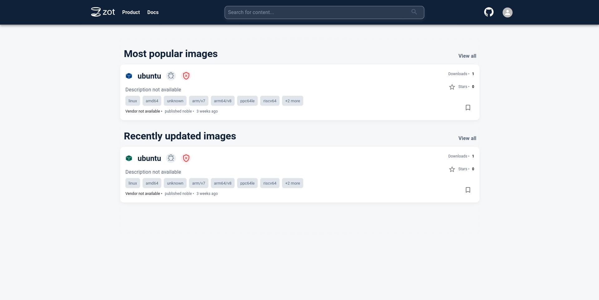 Zot homepage with image Zot homepage with image