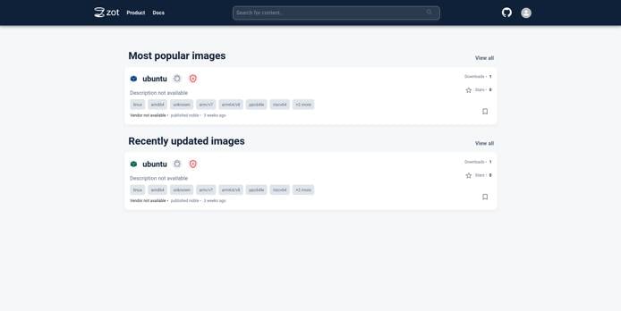 Zot homepage with image