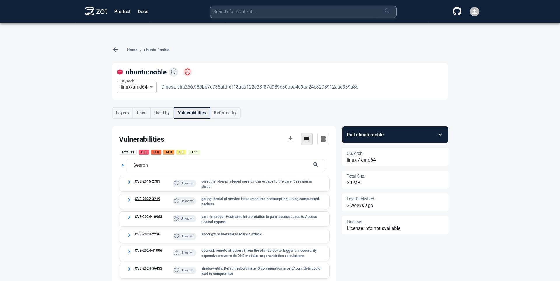 Zot image vulnerabilities list Zot image vulnerabilities list