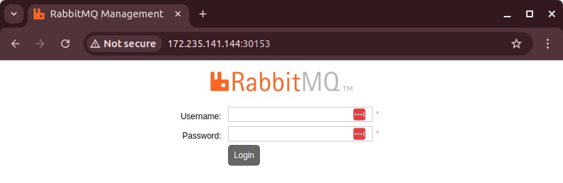 RabbitMQ management GUI displayed in a web browser, showing the login page.