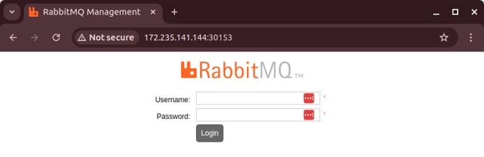 RabbitMQ management GUI displayed in a web browser, showing the login page.