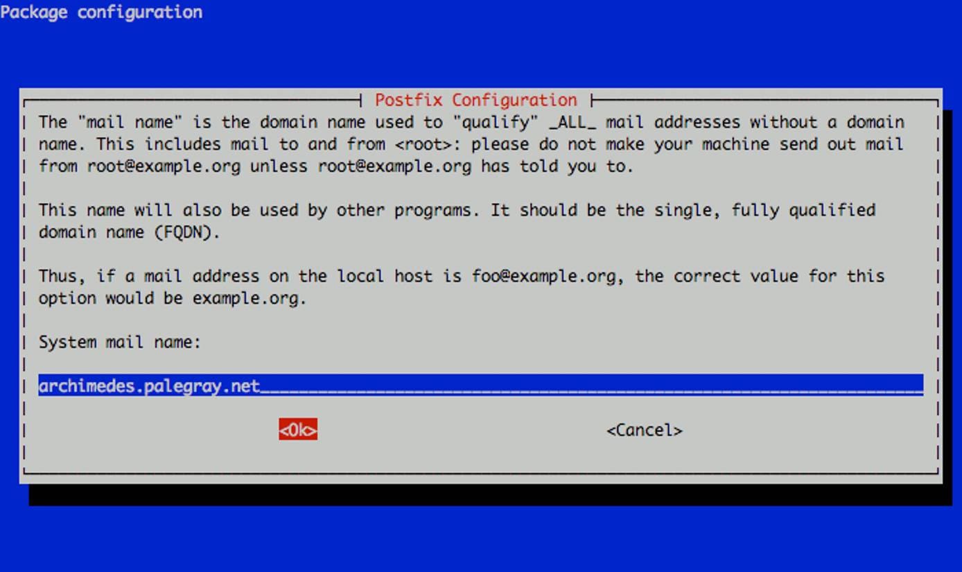 Selecting the Postfix system mail name on a Debian 6 (Squeeze) Linode. Selecting the Postfix system mail name on a Debian 6 (Squeeze) Linode.