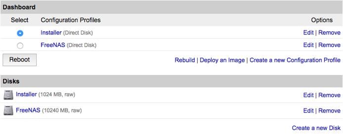 Screenshot of the Dashboard, ready to reboot into the Installer profile.