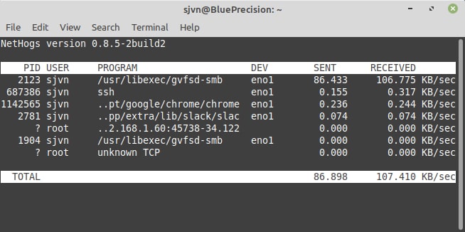 sudo nethogs -d 5 eno1 sudo nethogs -d 5 eno1