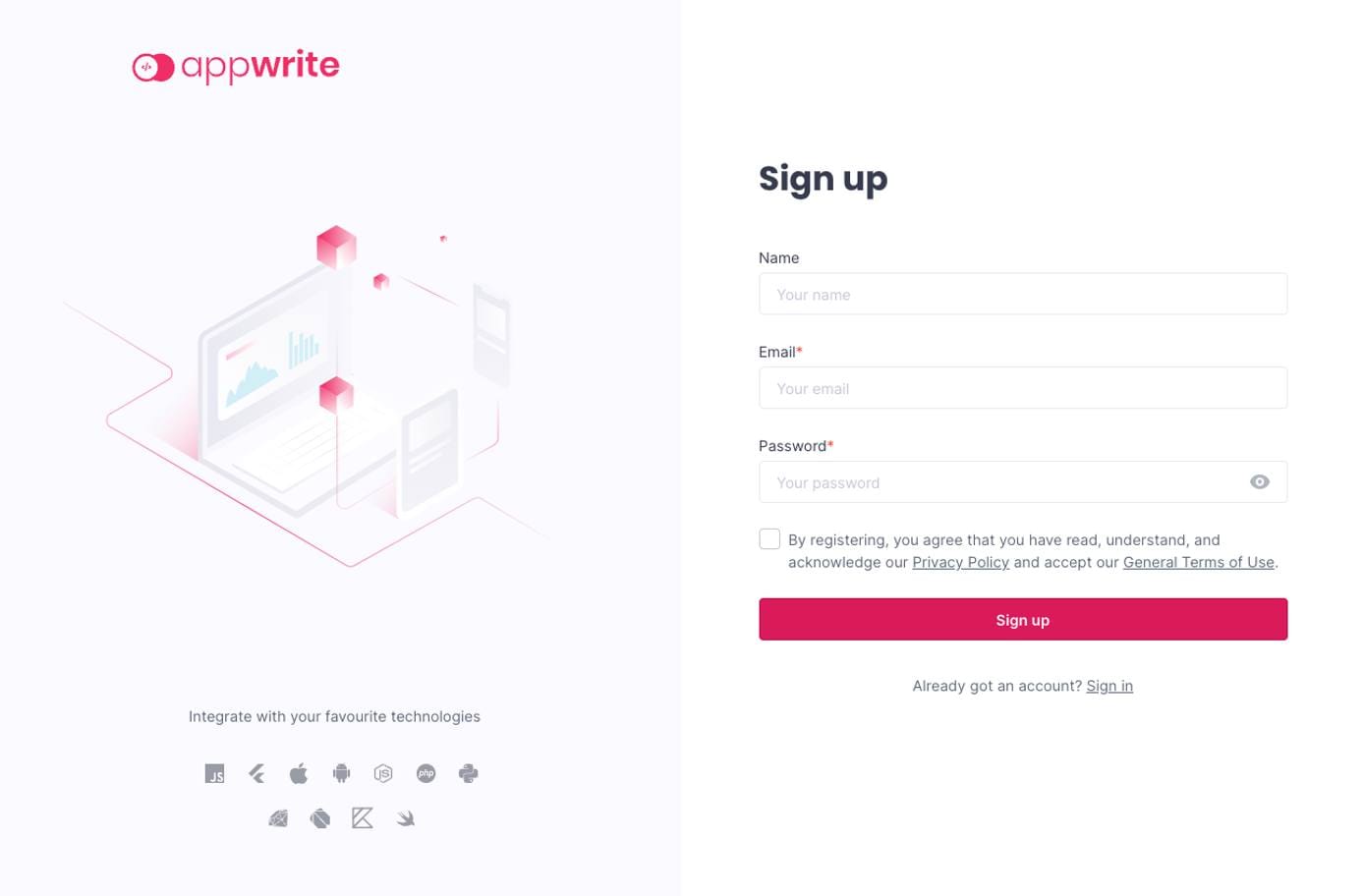 Appwrite sign-up form Appwrite sign-up form