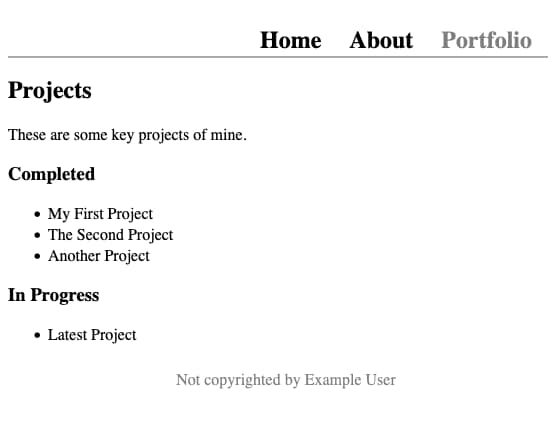 The portfolio page for the example app The portfolio page for the example app
