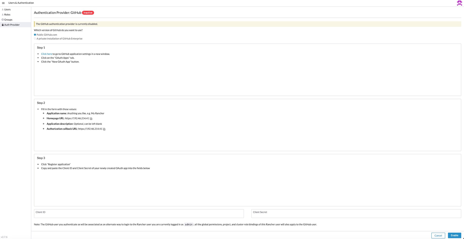 Rancher Authentication page - search for and add GitHub users Rancher Authentication page - search for and add GitHub users