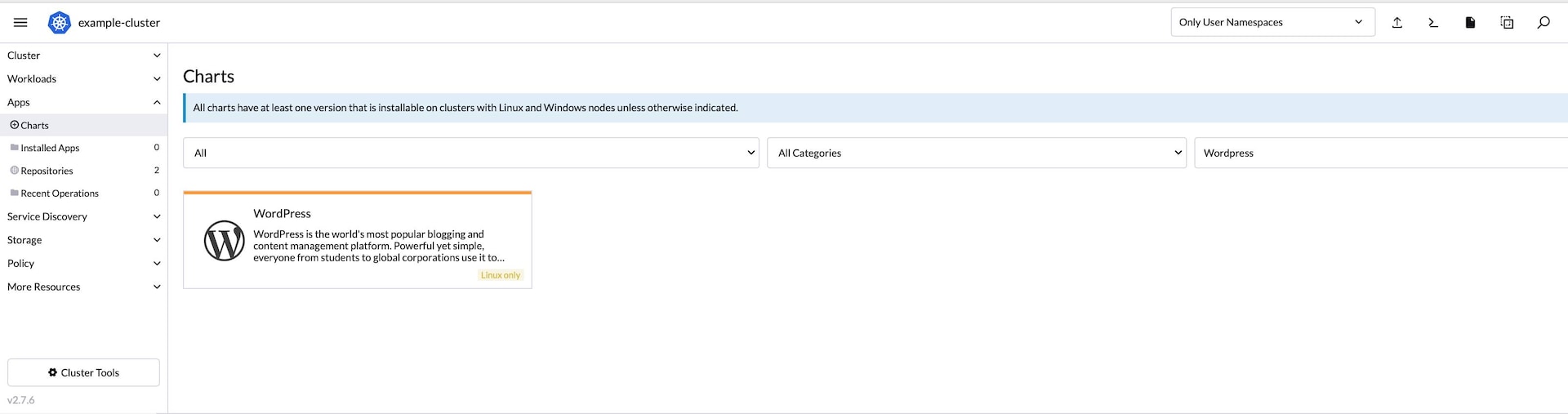 WordPress app in Rancher app library catalog WordPress app in Rancher app library catalog