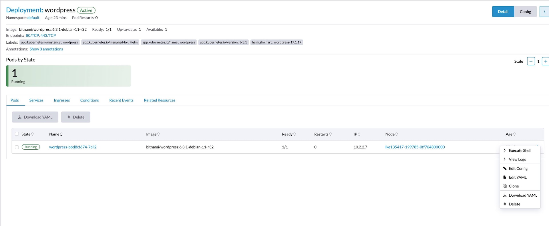 Rancher Services section - View/Edit YAML option highlighted Rancher Services section - View/Edit YAML option highlighted