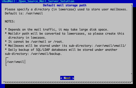 Choose the iRedMail storage directory