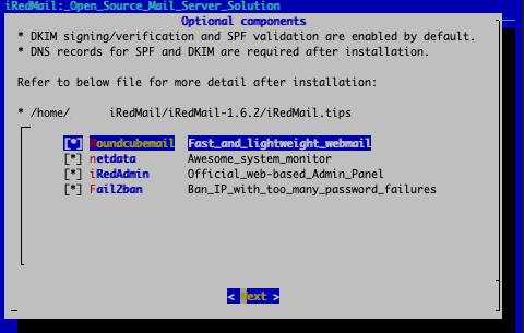 Choose the optional components to install