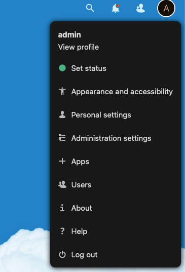 Access the Nextcloud administrator profile Access the Nextcloud administrator profile