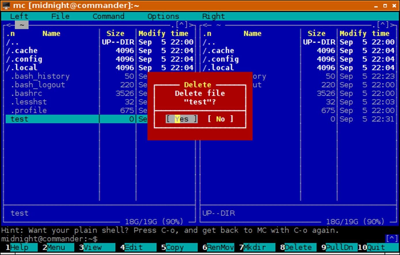 Midnight Commander Delete Confirmation Dialog Midnight Commander Delete Confirmation Dialog