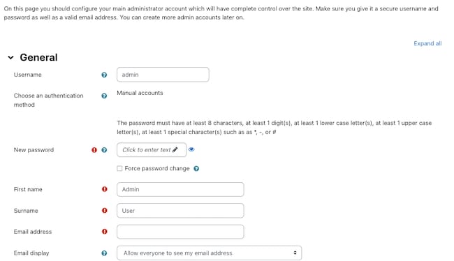 Add a Moodle administrator