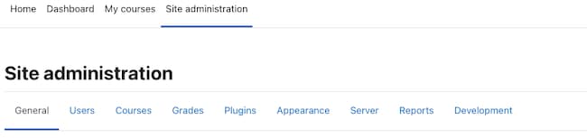 The Moodle Site Administration page