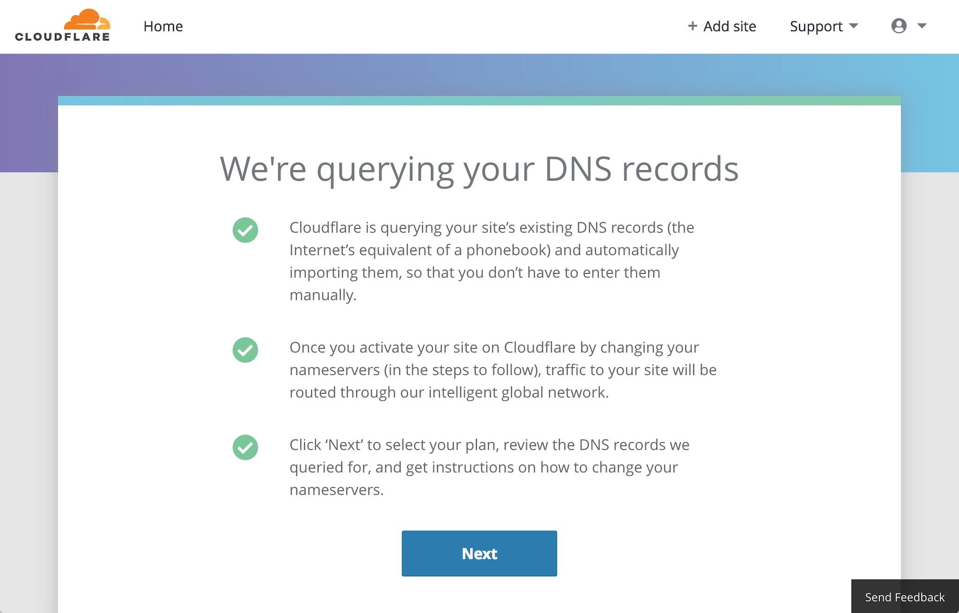 Cloudflare setup - DNS record scan dialog Cloudflare setup - DNS record scan dialog