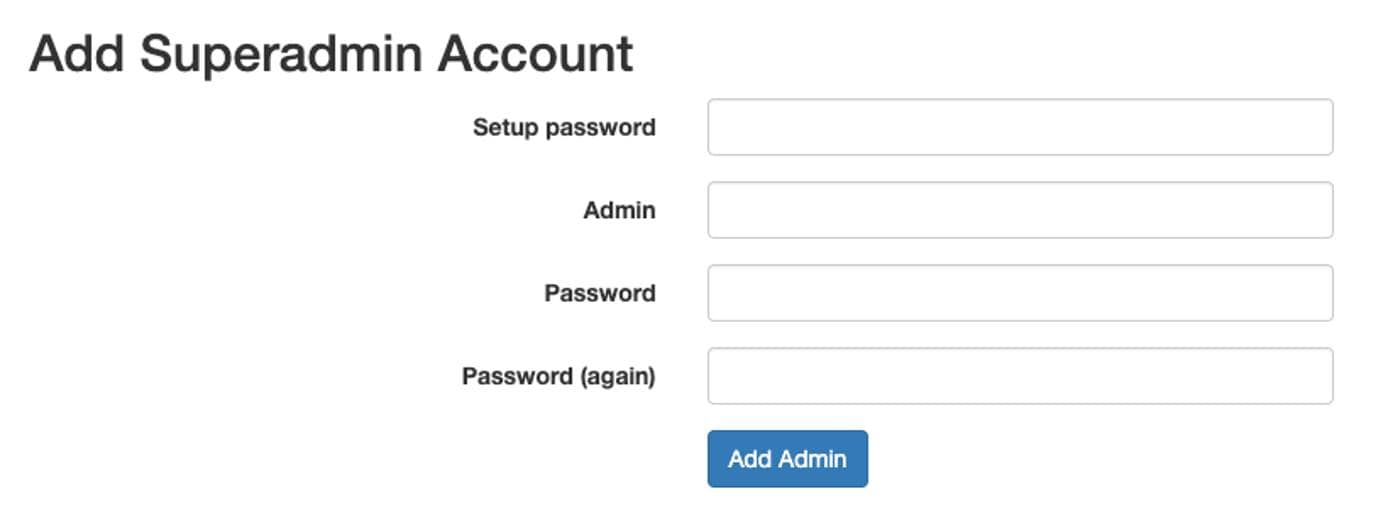 The PostFixAdmin super-admin creation page. The PostFixAdmin super-admin creation page.