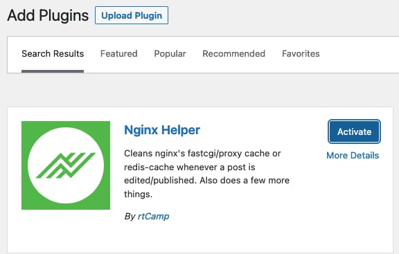 Activate the Nginx Helper plugin