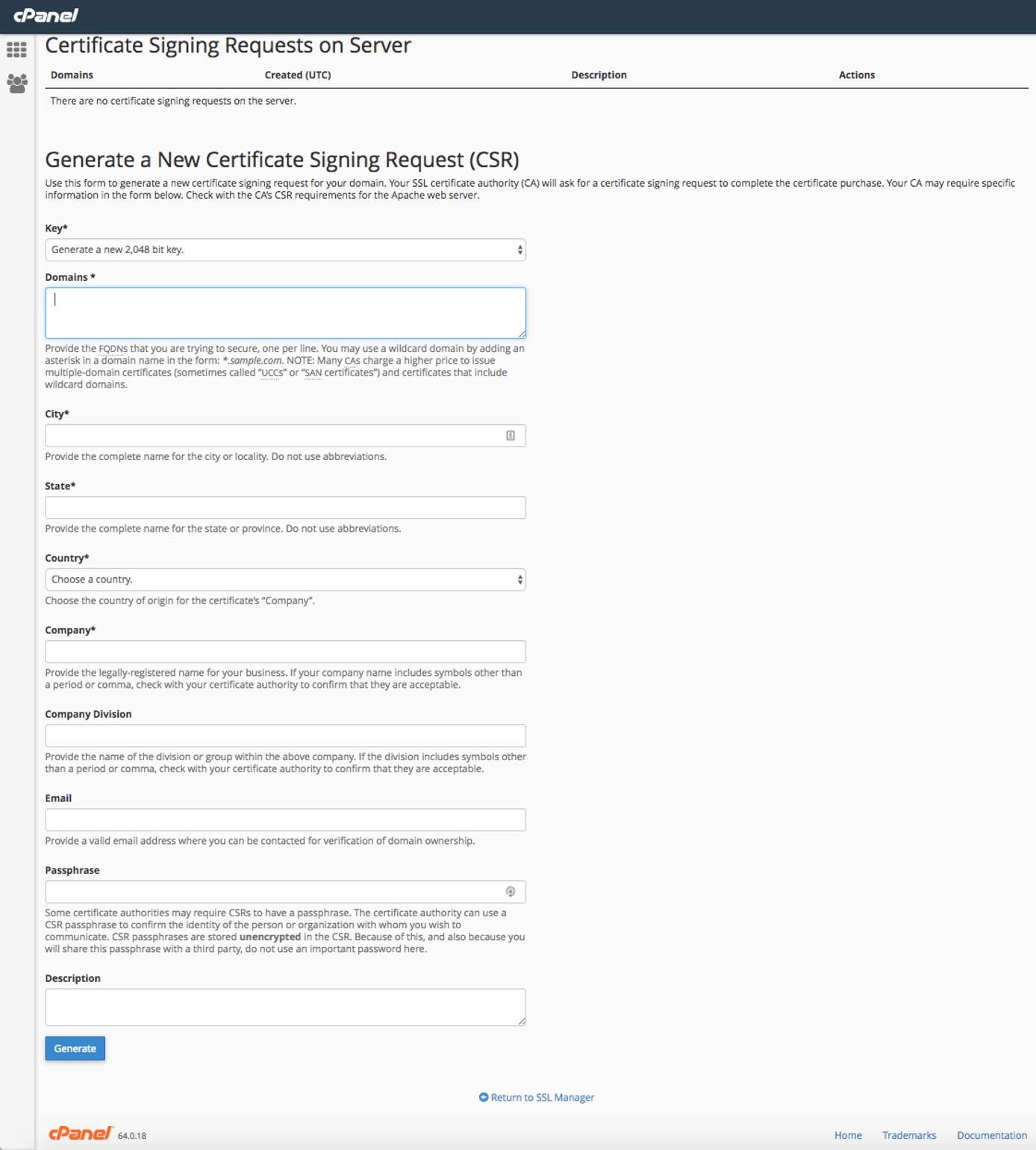 cPanel CSR form. cPanel CSR form.