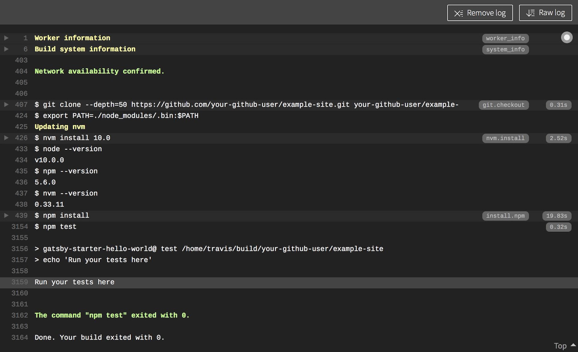 Travis logs from first test build Travis Build Logs - First Test