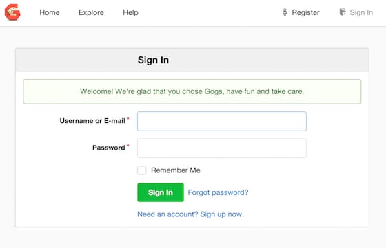 Gogs Login Page Gogs Login Page