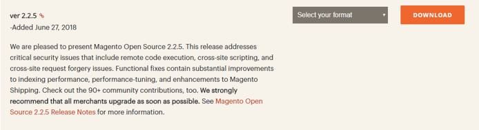 The Magento download screen