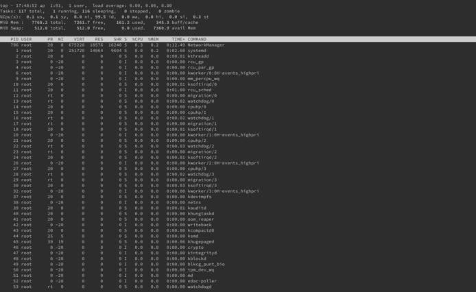 System monitoring display in top
