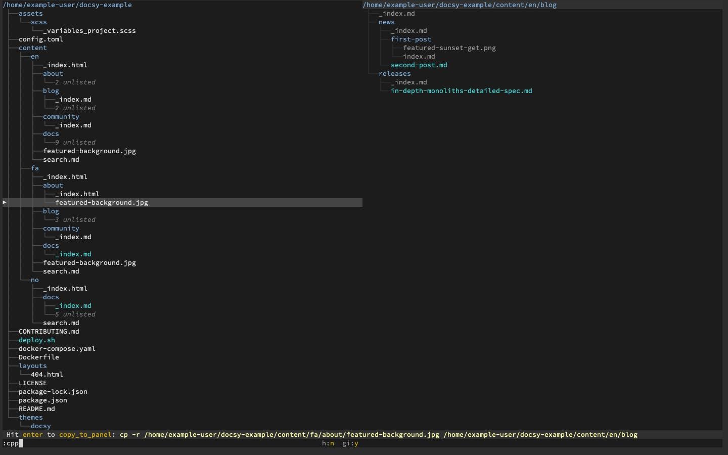 Copying from one panel to another in broot Copying from one panel to another in broot