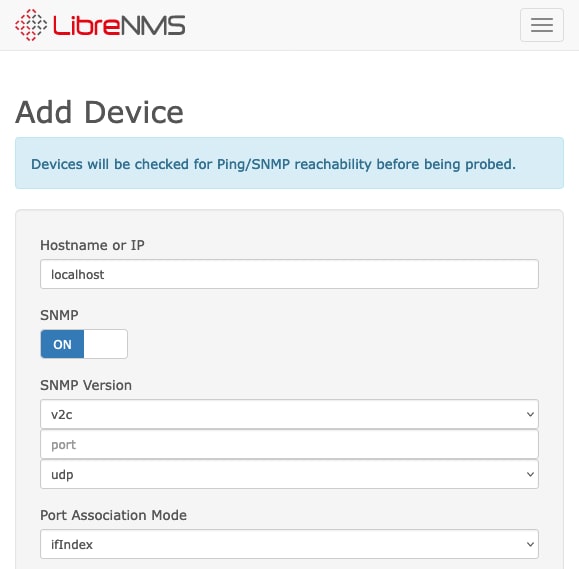 Adding a device within LibreNMS Adding a device within LibreNMS