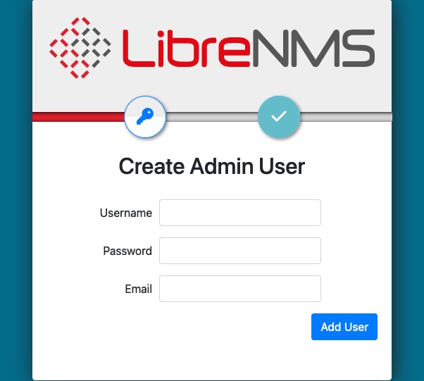 LibreNMS form for creating an administrator user LibreNMS form for creating an administrator user