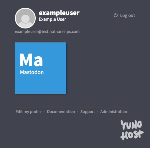 The main page of the YunoHost user portal The main page of the YunoHost user portal