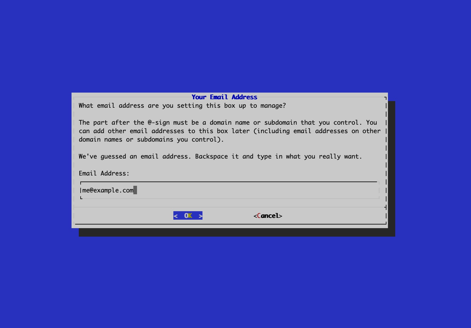 Choose Main Email Address and Domain