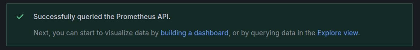 Grafana test result confirming successful connection to a Prometheus data source. Grafana test result confirming successful connection to a Prometheus data source.