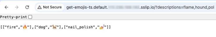 Successfully invoking the deployed Knative function in a web browser.