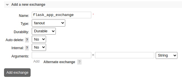 The RabbitMQ interface showing steps to create a new exchange. The RabbitMQ interface showing steps to create a new exchange.