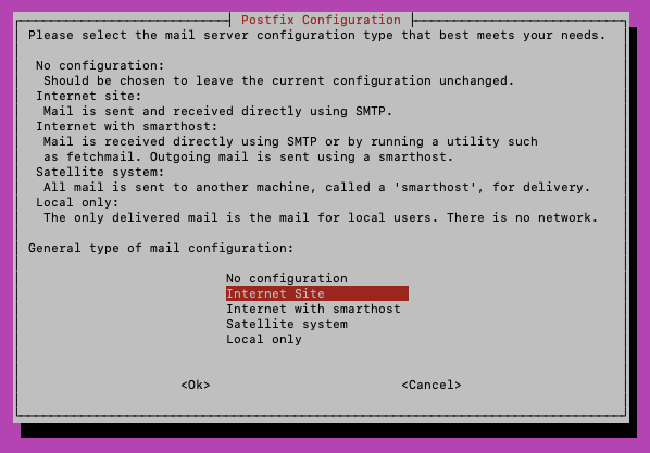 Postfix configuration type