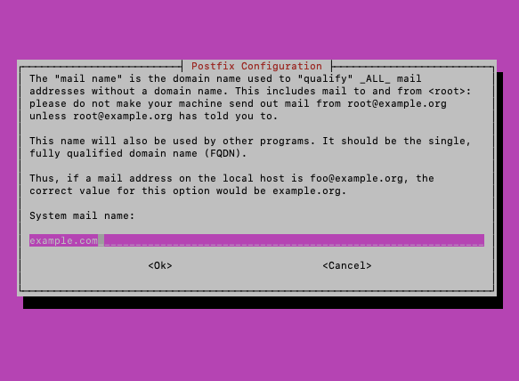Postfix system mail name