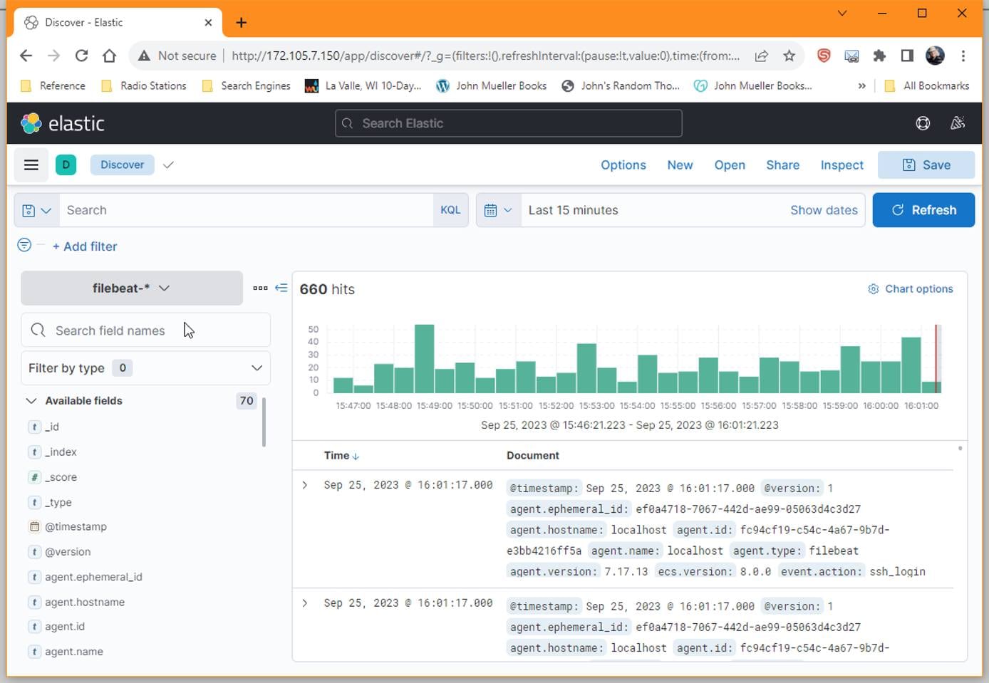 Screenshot of Filebeat data in Kibana Screenshot of Filebeat data in Kibana