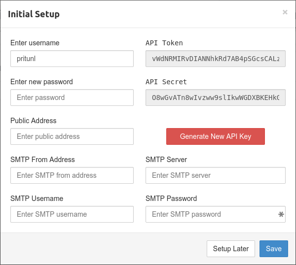 Pritunl setup screen Pritunl setup screen