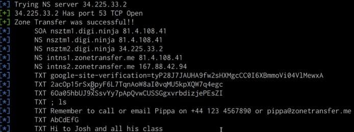 DNSRecon zone transfer output