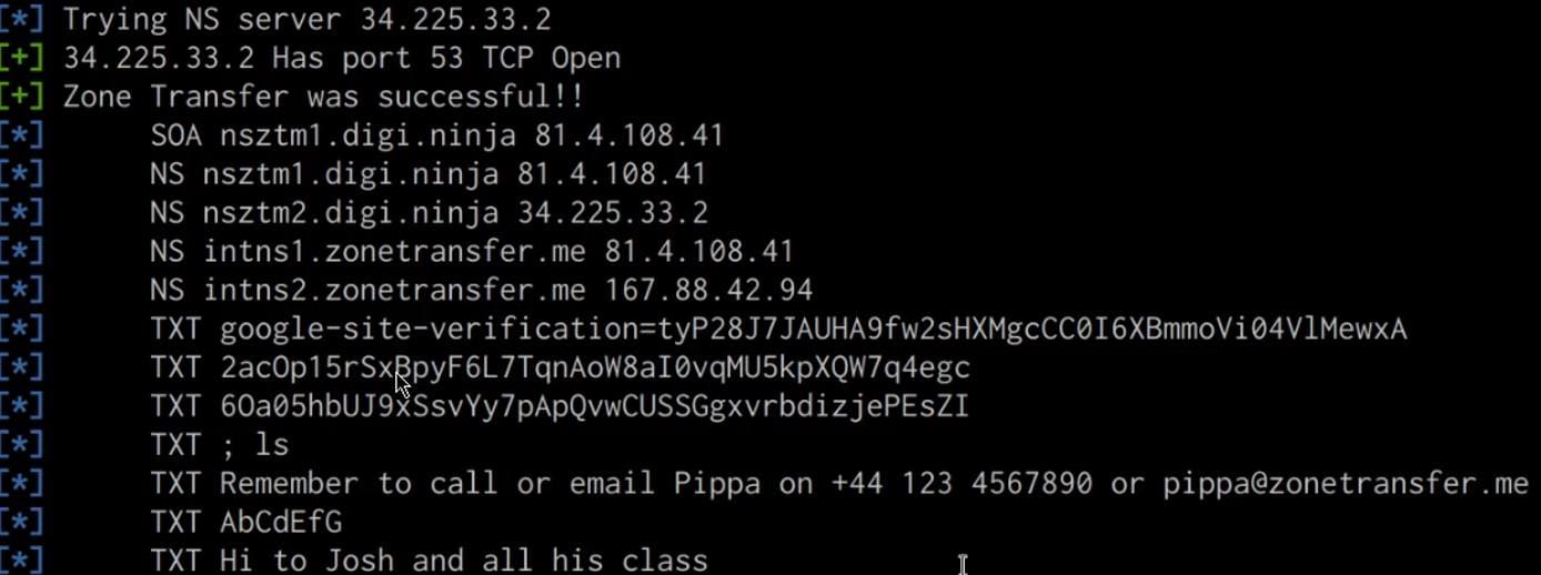 DNSRecon zone transfer output DNSRecon zone transfer output