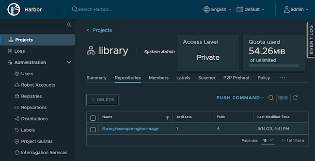 An image shown in the Harbor registry dashboard An image shown in the Harbor registry dashboard