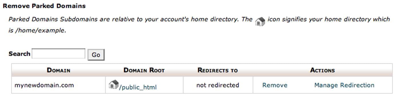 cPanel parked domain screen. cPanel parked domain screen.