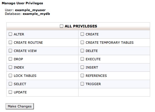 cPanel manage databases screen. cPanel manage databases screen.
